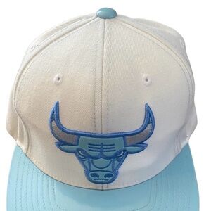 Mitchell & Ness White and Light Blue Bulls Snapback Hat